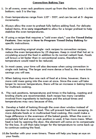 Convection Oven Cooking Chart